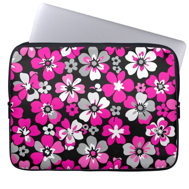 Funda Para Portátil Floral Pattern Pink Grey White Black  (Frente)