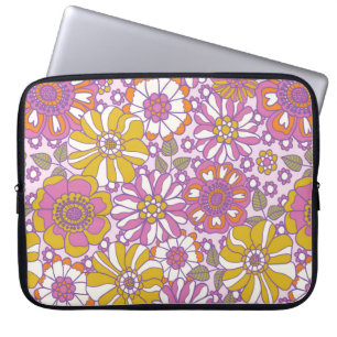 Funda Para Portátil Floral retro de los años 60. Patrón de ilustraci