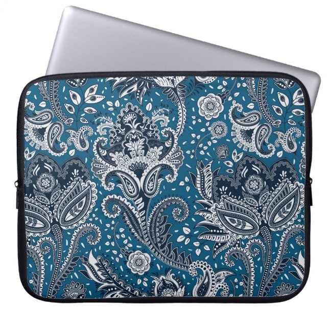 Funda Para Portátil Floral roja blanca y azul Paisley Bohemio Boho (Frente)