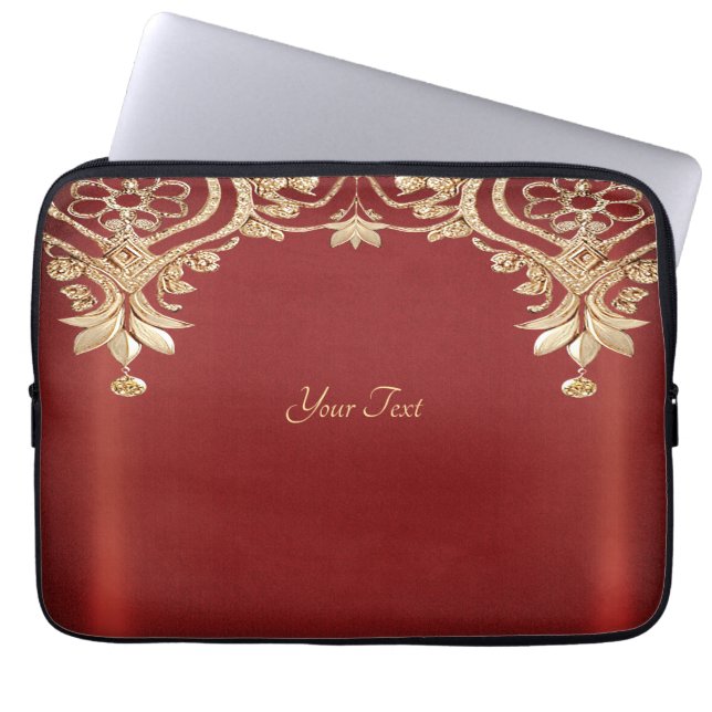 Funda para portátil floral roja dorada moderna (Frente)
