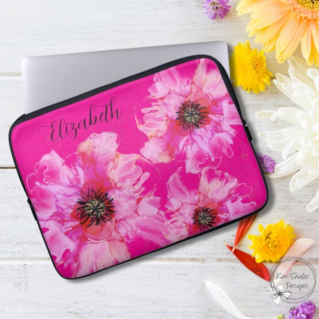 Funda Para Portátil Floral rosa brillante personalizada (Subido por el creador)
