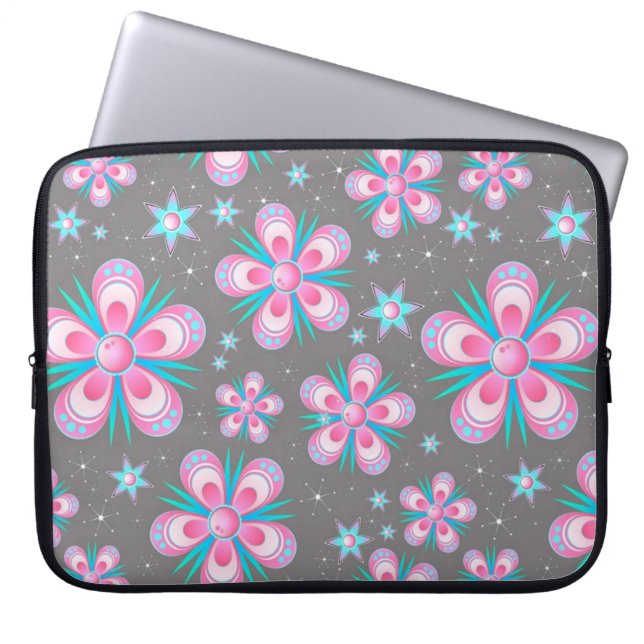 Funda Para Portátil Floral rosa con acentos marrones (Frente)