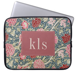 Funda Para Portátil Floral rosa rojo vintage William Morris Monograma 