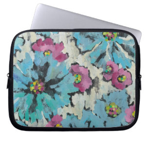 Funda Para Portátil Floral rosado y azul gráfico