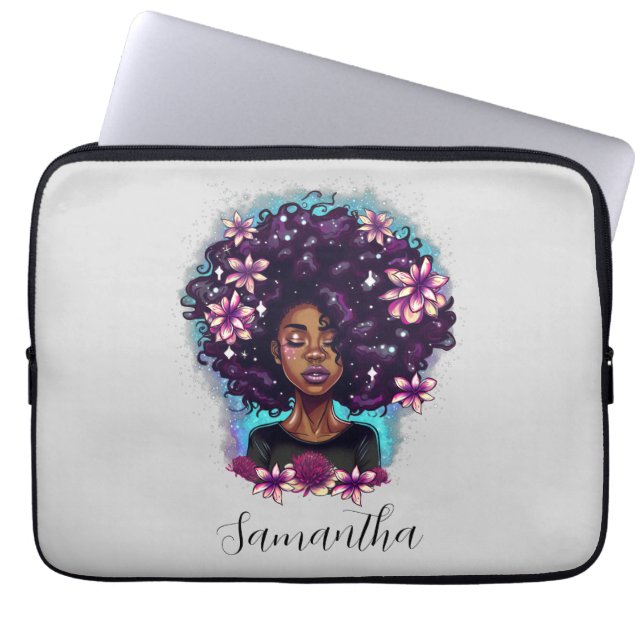 Funda Para Portátil Floral Sparkling Afro Woman (Frente)