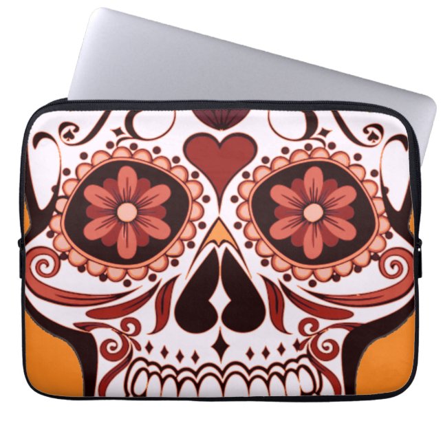 Funda Para Portátil Floral Sugar Skull Day of the Dead Art (Frente)