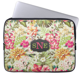 Funda Para Portátil Floral tropical rosa y verde
