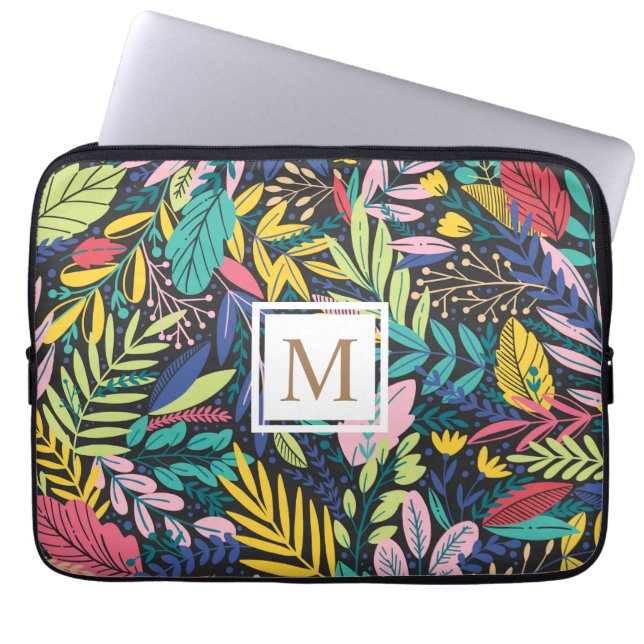 Funda Para Portátil Floral tropical vibrante | Manga para portátiles (Frente)