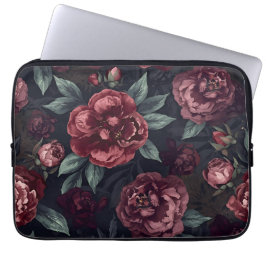 Funda Para Portátil Florales Malhumorados Patrón Acuarela Rojo Oscuro