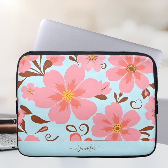 Funda Para Portátil Florales rosadas- Flores Pastel Vibes-Retro (Pink Floral Mood –Pastel Vibes-Laptop Sleeve-Personalize)