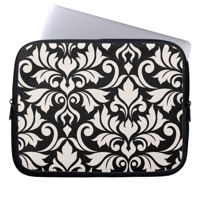 Funda Para Portátil Florecer arte Damask que yo crema en negro (Frente)