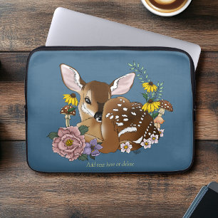 Funda Para Portátil Florecillas Lindas Ciervo Azul Ciervo Bebé Bosque