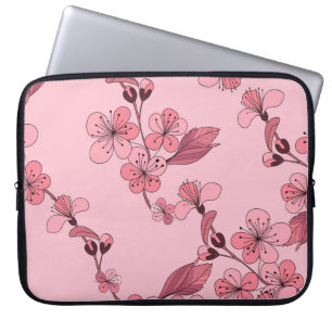 Funda Para Portátil Florecimiento del cerezo en color rosa sobre fondo