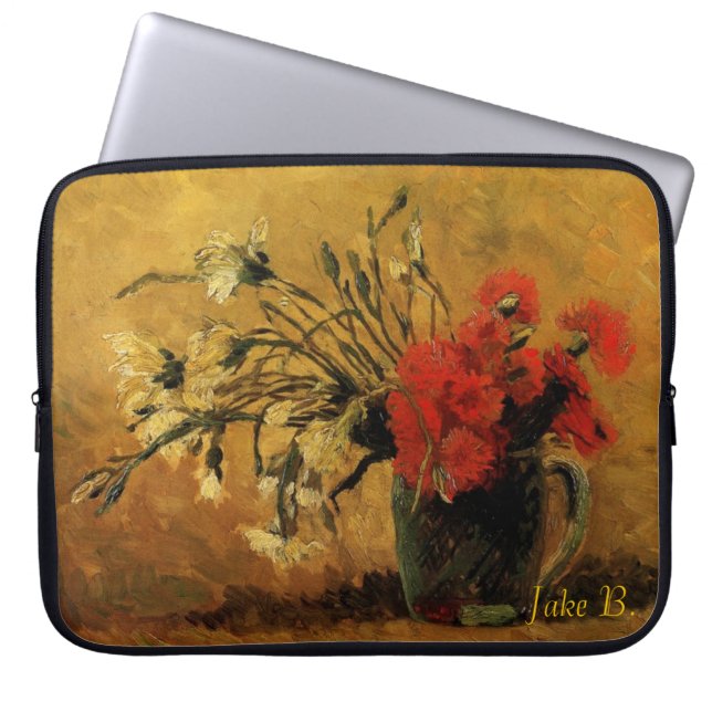 Funda Para Portátil florero con claveles rojos y blancos, van Gogh (Frente)