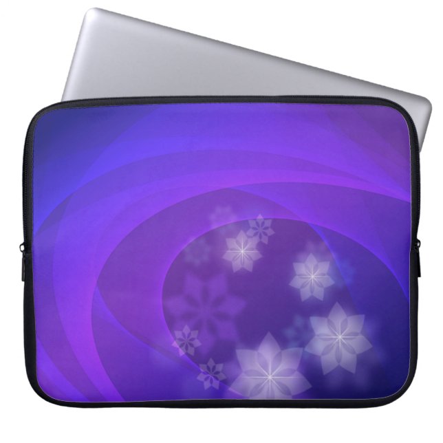 Funda Para Portátil Flores Abstractas En Fondo Indigo Doblado (Frente)