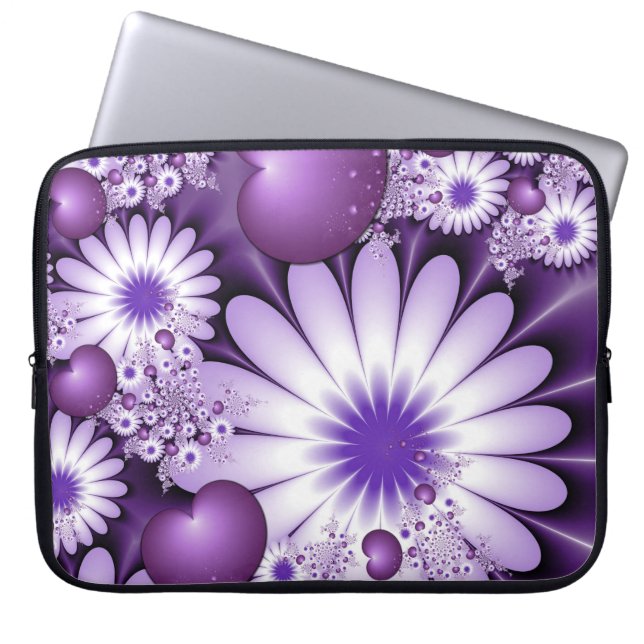 Funda Para Portátil Flores abstractas y fractales cardíacos en el amor (Frente)