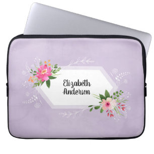 Funda Para Portátil Flores acuarelas nombre trendy boho