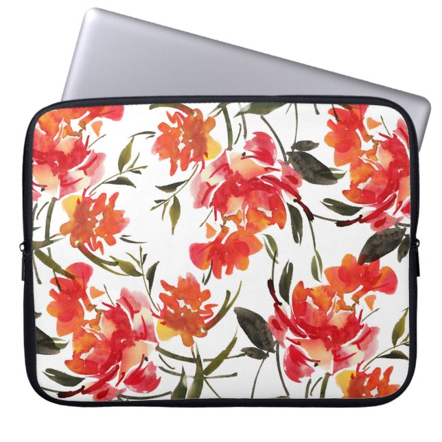 Funda Para Portátil Flores acuarelas, patrón impecable a mano. (Frente)