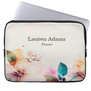 Funda Para Portátil Flores acuáticas colores pastel nombre personaliza