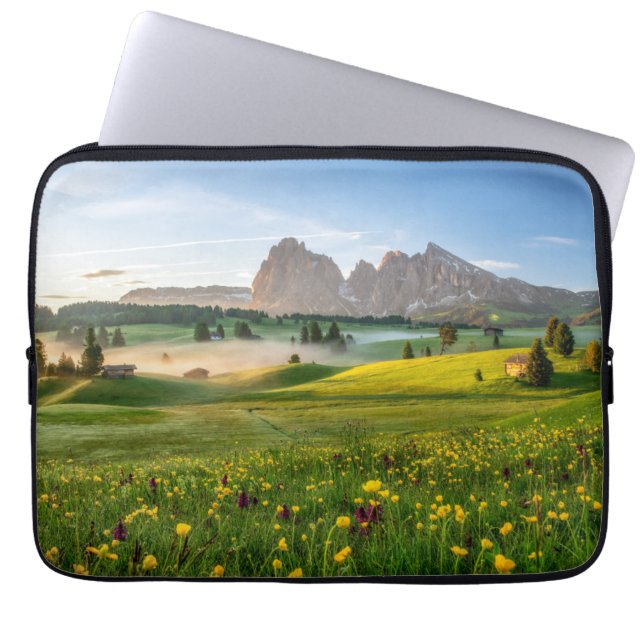 Funda Para Portátil Flores | Alpe de primavera de Siusi Langkofel (Frente)