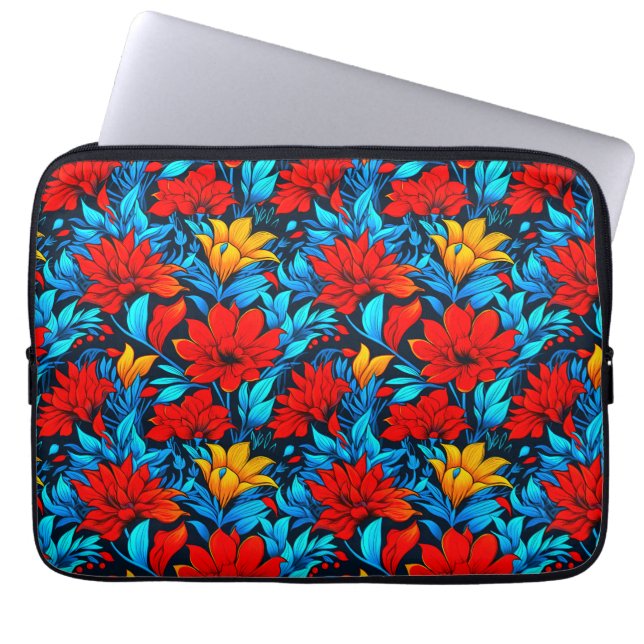 Funda Para Portátil Flores amarillas rojas florales Patrón-13075 (Frente)