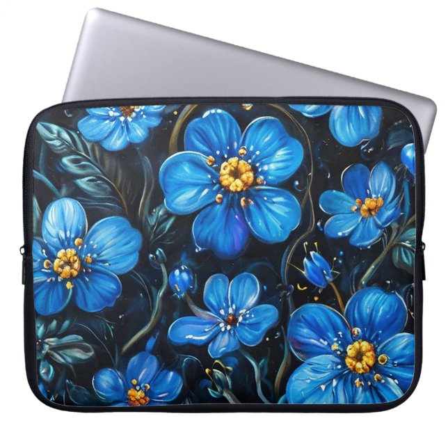 Funda Para Portátil Flores azules (Frente)