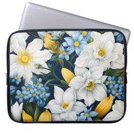 Funda Para Portátil Flores azules blancas