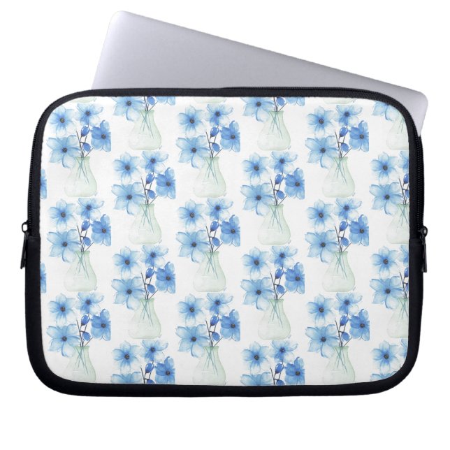 Funda Para Portátil Flores azules en jarrón de vidrio (Frente)