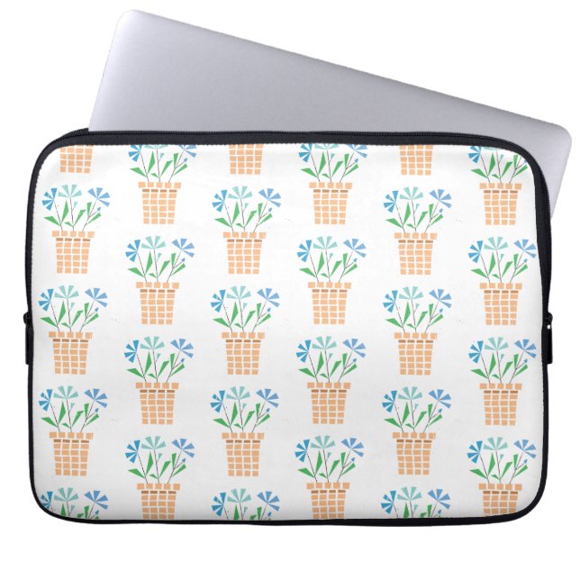 Funda Para Portátil Flores azules en macetas tejidas (Frente)