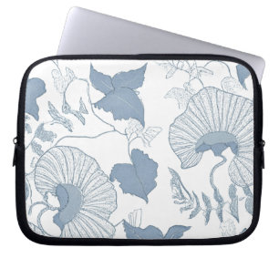 Funda Para Portátil Flores azules japonesas de fondo blanco