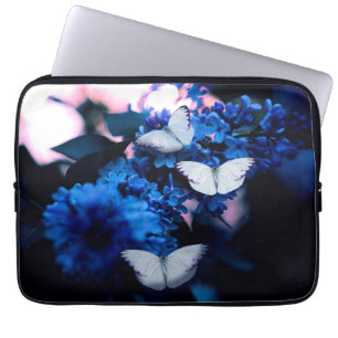 Funda Para Portátil Flores azules, mariposa