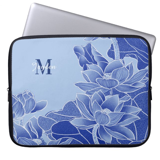 Funda Para Portátil Flores azules monográficas personalizadas Lotus Ma (Frente)