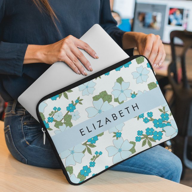 Funda Para Portátil Flores Azules, Patrón De Flores, Su Nombre (Subido por el creador)