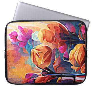 Funda Para Portátil Flores azules rojas Naranja de arte Abstracto flor