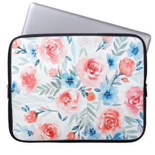 Funda Para Portátil Flores Azules Roses Rosa Patrón Floral acuarela