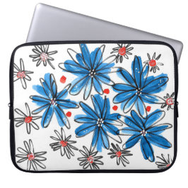 Funda Para Portátil Flores azules y blancas singulares