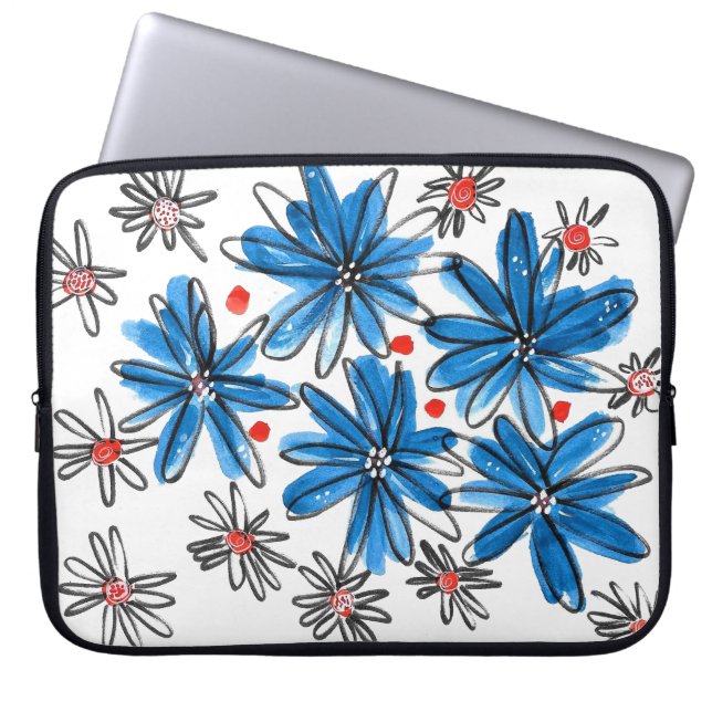 Funda Para Portátil Flores azules y blancas singulares (Frente)