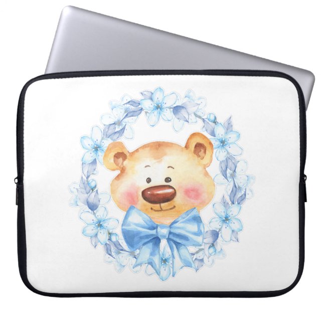 Funda Para Portátil Flores azules y de peluche (Frente)