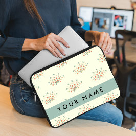 Funda Para Portátil Flores Azules y Rojas, Azul, Tu Nombre