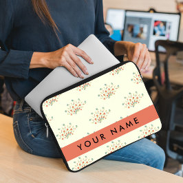 Funda Para Portátil Flores Azules y Rojas, Rojo, Tu Nombre