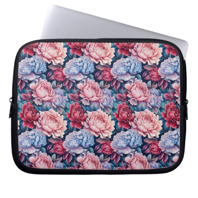 Funda Para Portátil Flores azules y rosas (Frente)