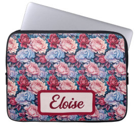 Funda Para Portátil Flores azules y rosas personalizadas