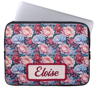 Funda Para Portátil Flores azules y rosas personalizadas