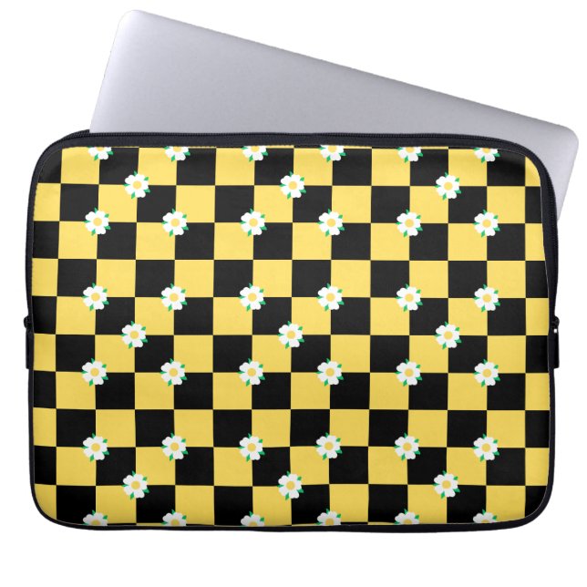 Funda Para Portátil Flores blancas amarillas negras (Frente)