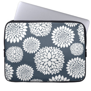 Funda Para Portátil Flores blancas azules elegantes
