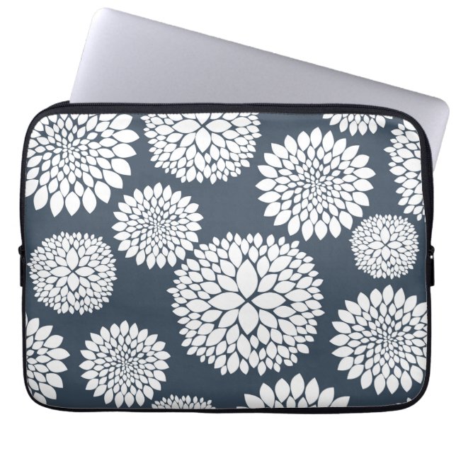 Funda Para Portátil Flores blancas azules elegantes (Frente)