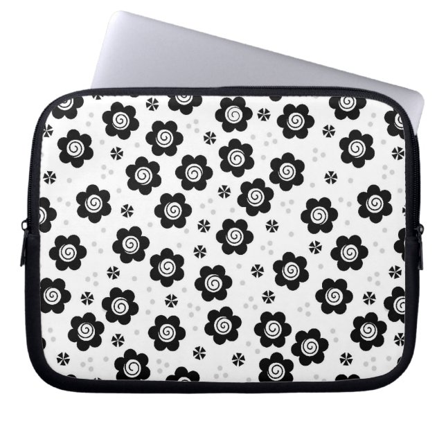 Funda Para Portátil Flores blancas blancas y negras Cubiertas Manga de (Frente)