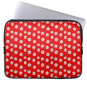 Funda Para Portátil Flores blancas cortas en rojo