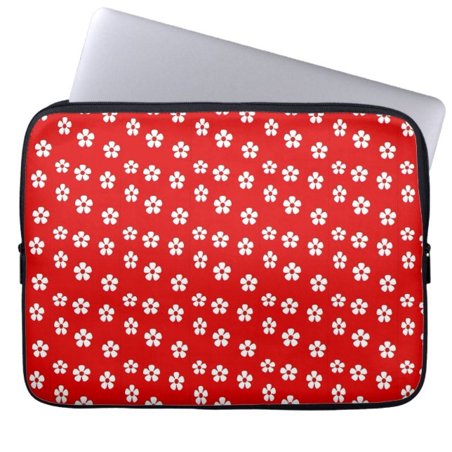 Funda Para Portátil Flores blancas cortas en rojo (Frente)