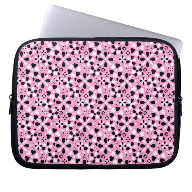 Funda Para Portátil Flores blancas negras lindas (Frente)